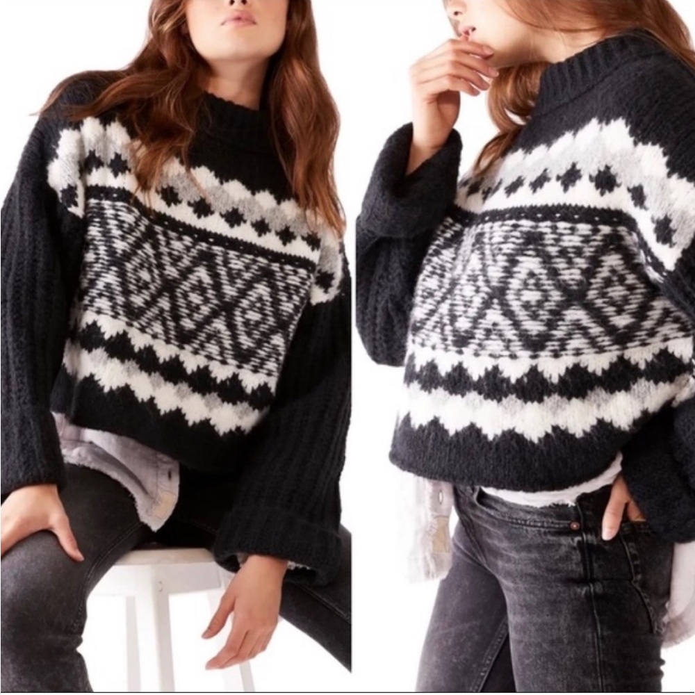 Free People Alpine Cropped Mock Pullover Onex Combo